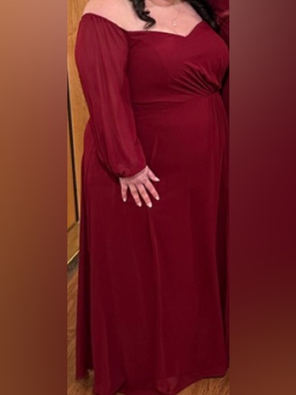 Ever Pretty Wine Off-Shoulder Long Sleeve Maxi Dress